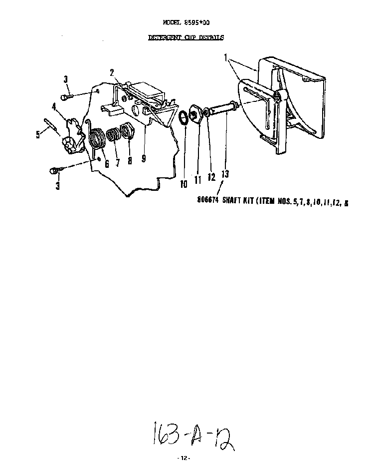 Detergent Cup Diagram and Parts List for 8595*00  Roper Dishwasher