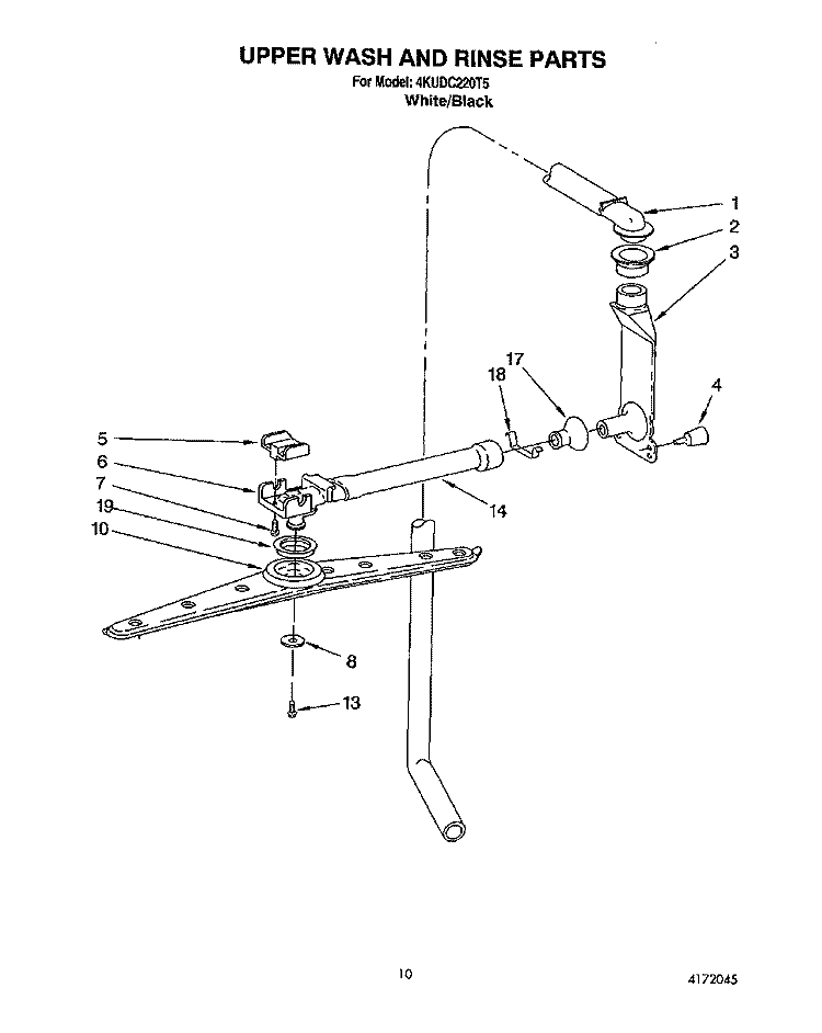 UPPER WASH AND RINSE Diagram and Parts List for 4KUDC220T5  KitchenAid Dishwasher
