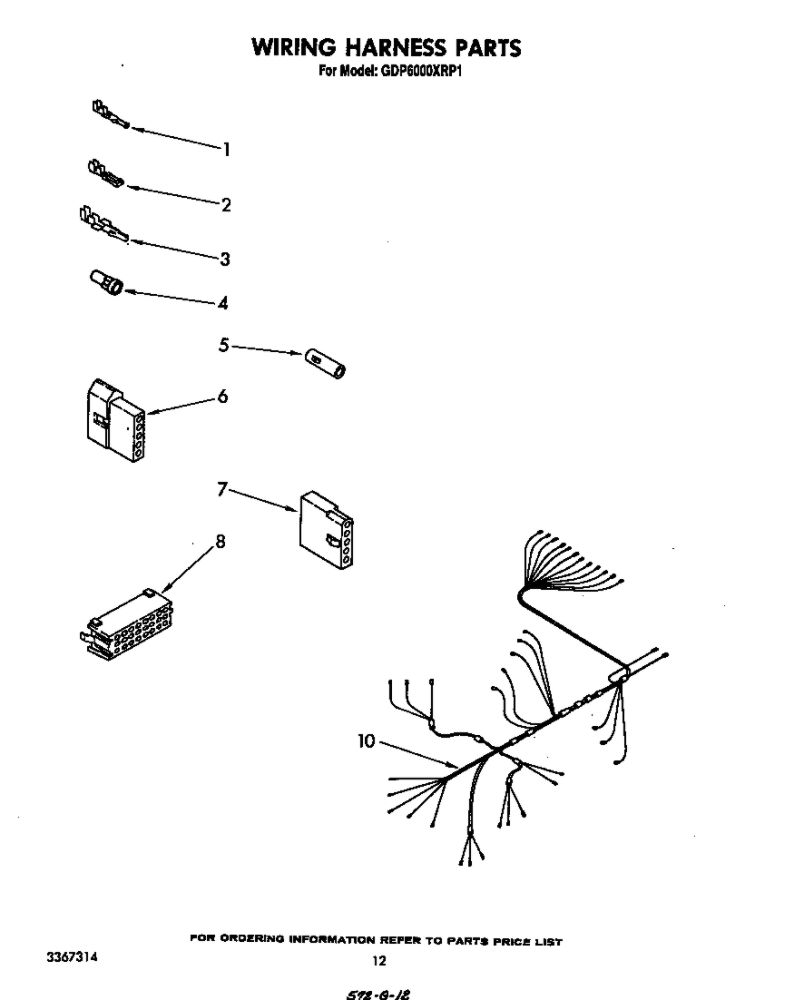Wiring Harness Diagram and Parts List for GDP6000XRP1  Whirlpool Dishwasher