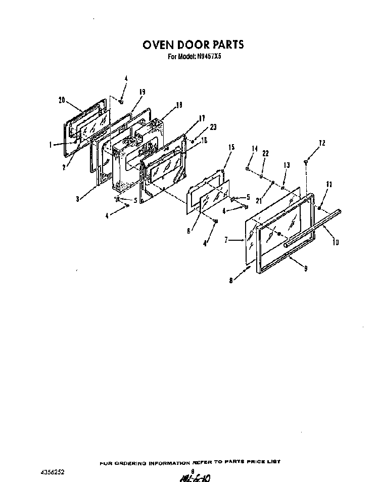 Oven Door Diagram and Parts List for N9457*5  Roper Range