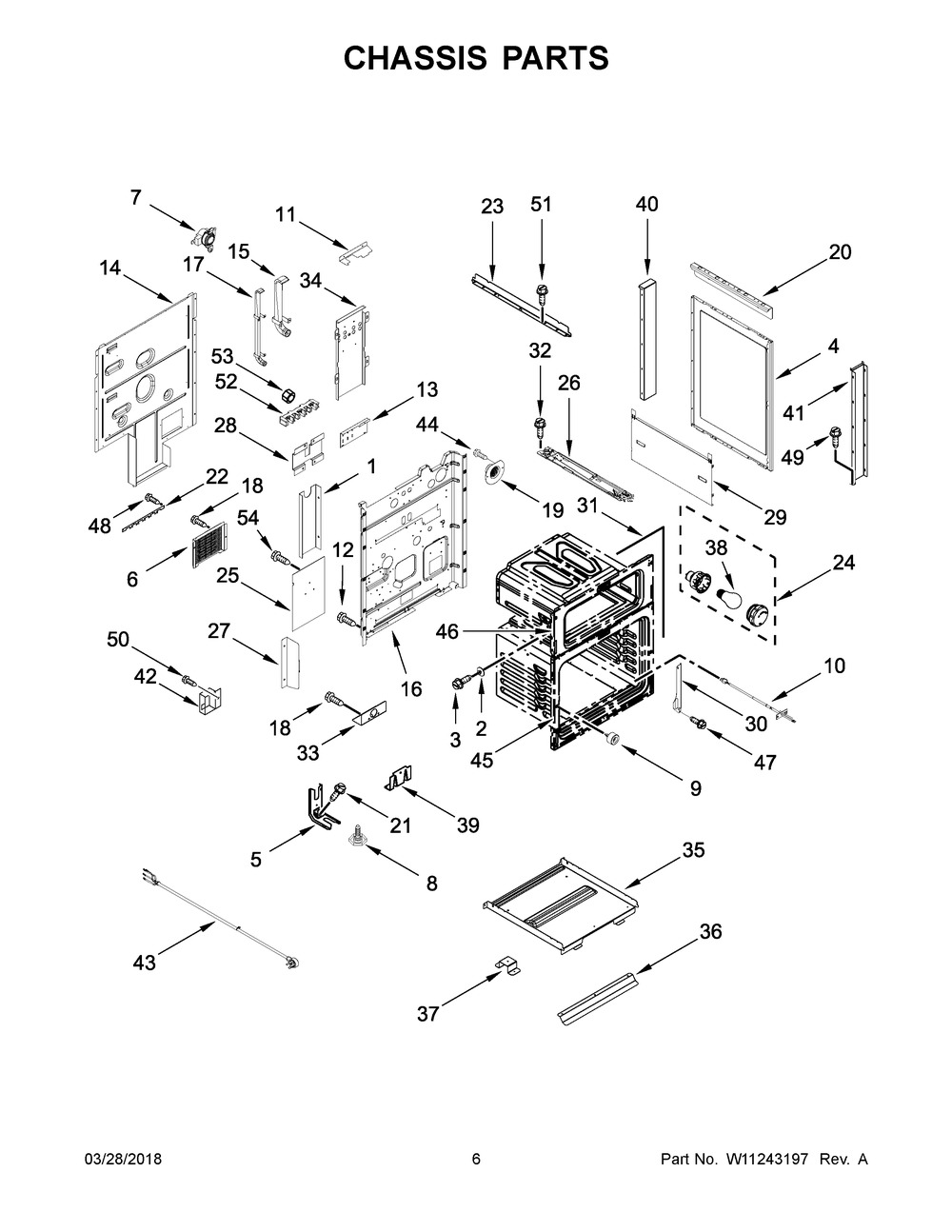 Chassis Parts Diagram and Parts List for YKFID500ESS2  Whirlpool Range