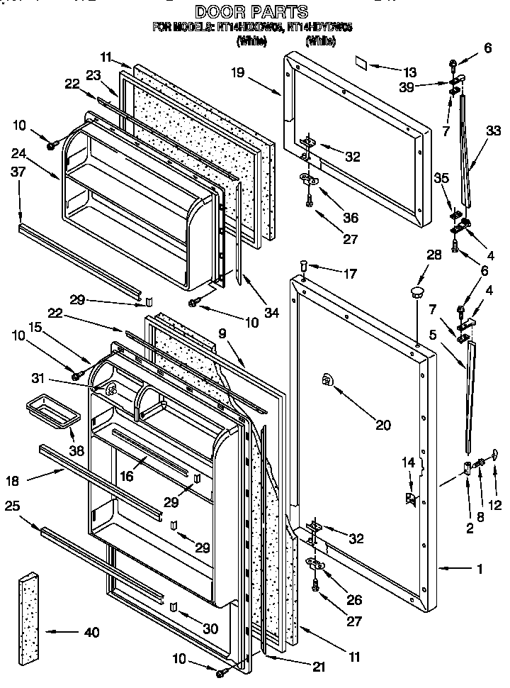 Door Diagram and Parts List for RT14HDXDN05  Roper Refrigerator