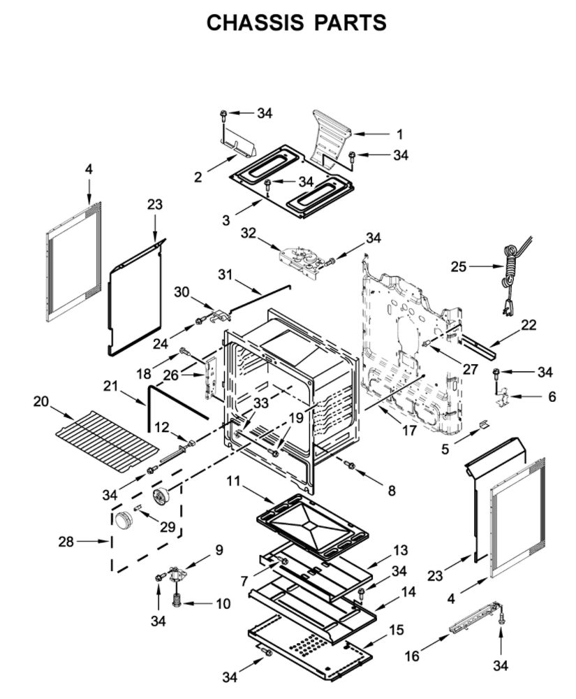 Chassis Parts Diagram and Parts List for WFG525S0JZ1  Whirlpool Range