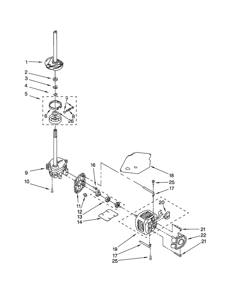 Brake/clutch/gearcase/motor/pump Diagram and Parts List for LBR4121JQ2  Whirlpool Washer