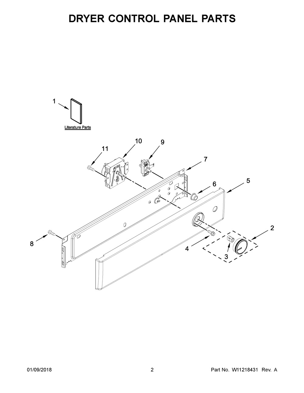 Dryer Control Panel Parts Diagram and Parts List for YWET4024HW0  Whirlpool Washer Dryer Combo