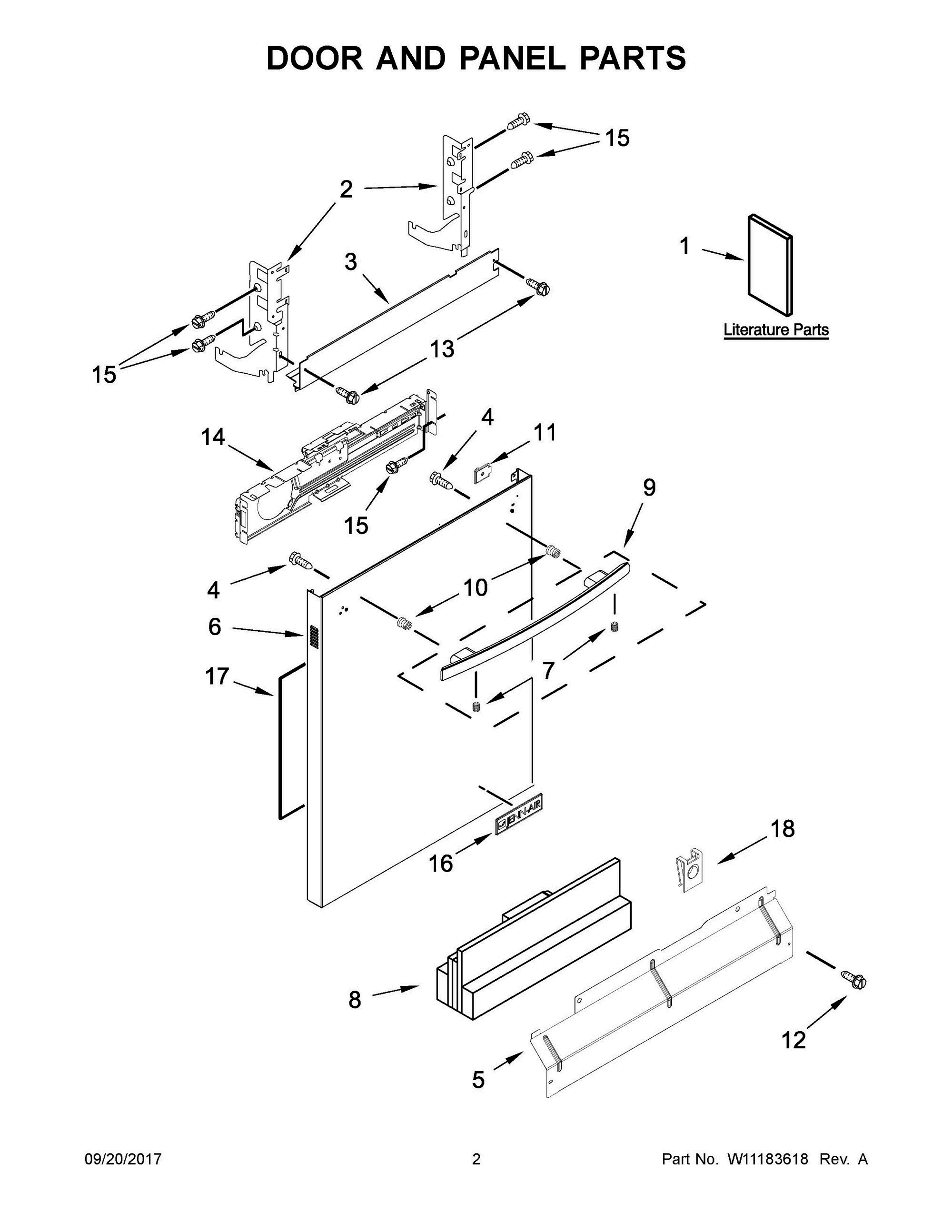 02 - DOOR AND PANEL PARTS Diagram and Parts List for JDB9800CWS3  Whirlpool Dishwasher