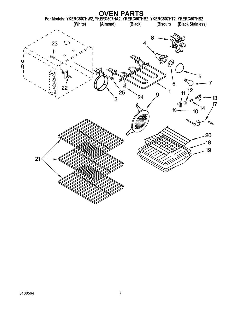 Oven Parts Diagram and Parts List for YKERC507HA2  Whirlpool Range