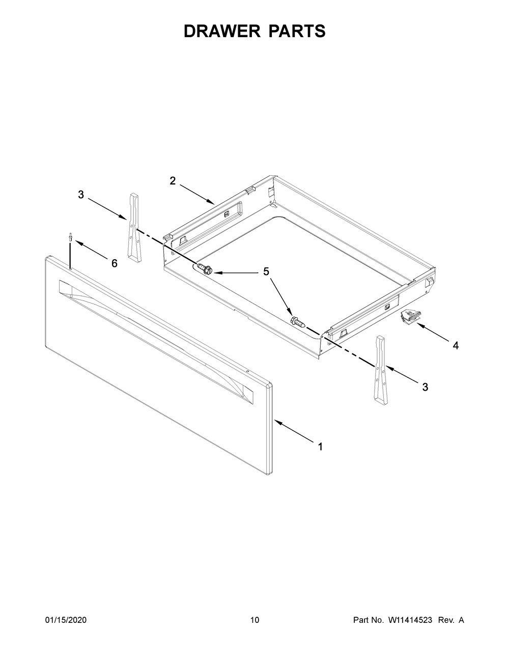 Drawer Parts Diagram and Parts List for YWFE515S0JB0  Whirlpool Range