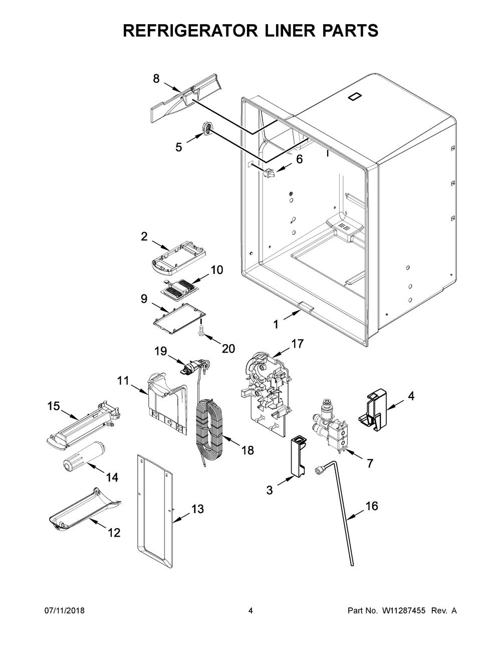 Refrigerator Liner Parts Diagram and Parts List for IX7DDEXGZ002  Whirlpool Refrigerator