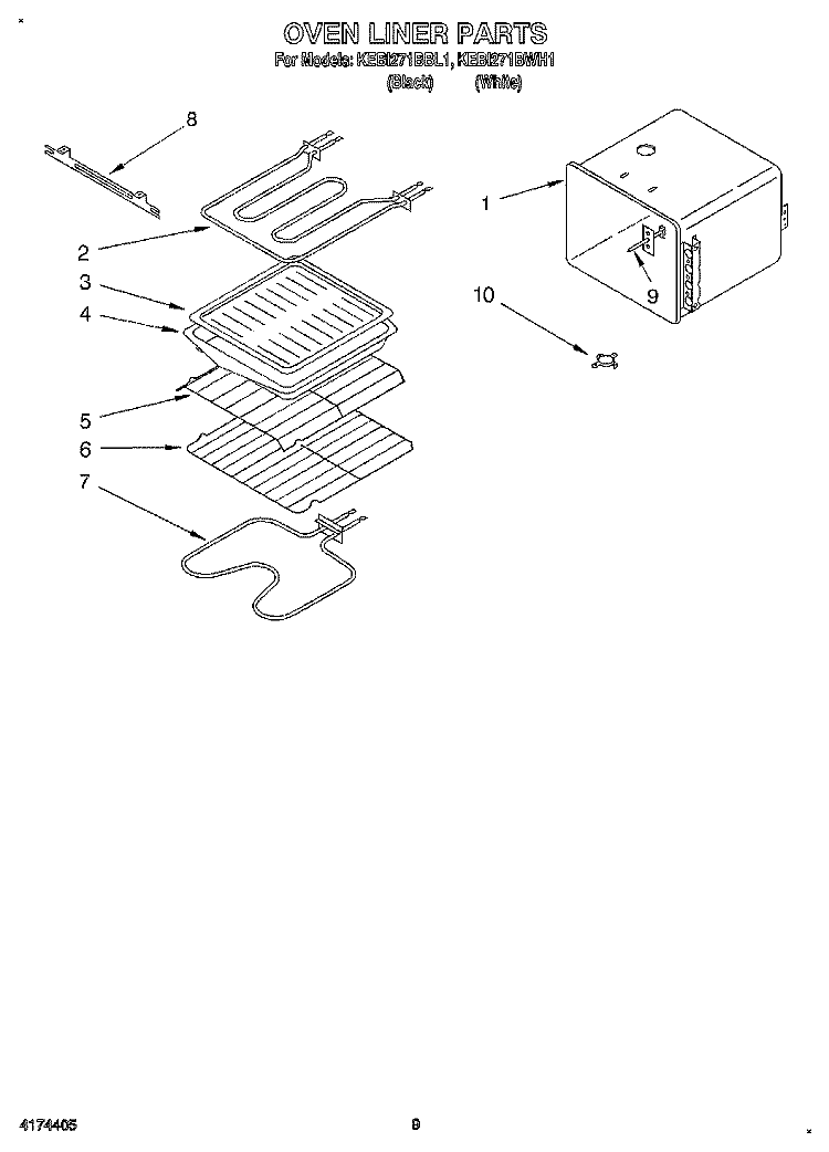 OVEN LINER Diagram and Parts List for KEBI271BBL1  KitchenAid Wall Oven