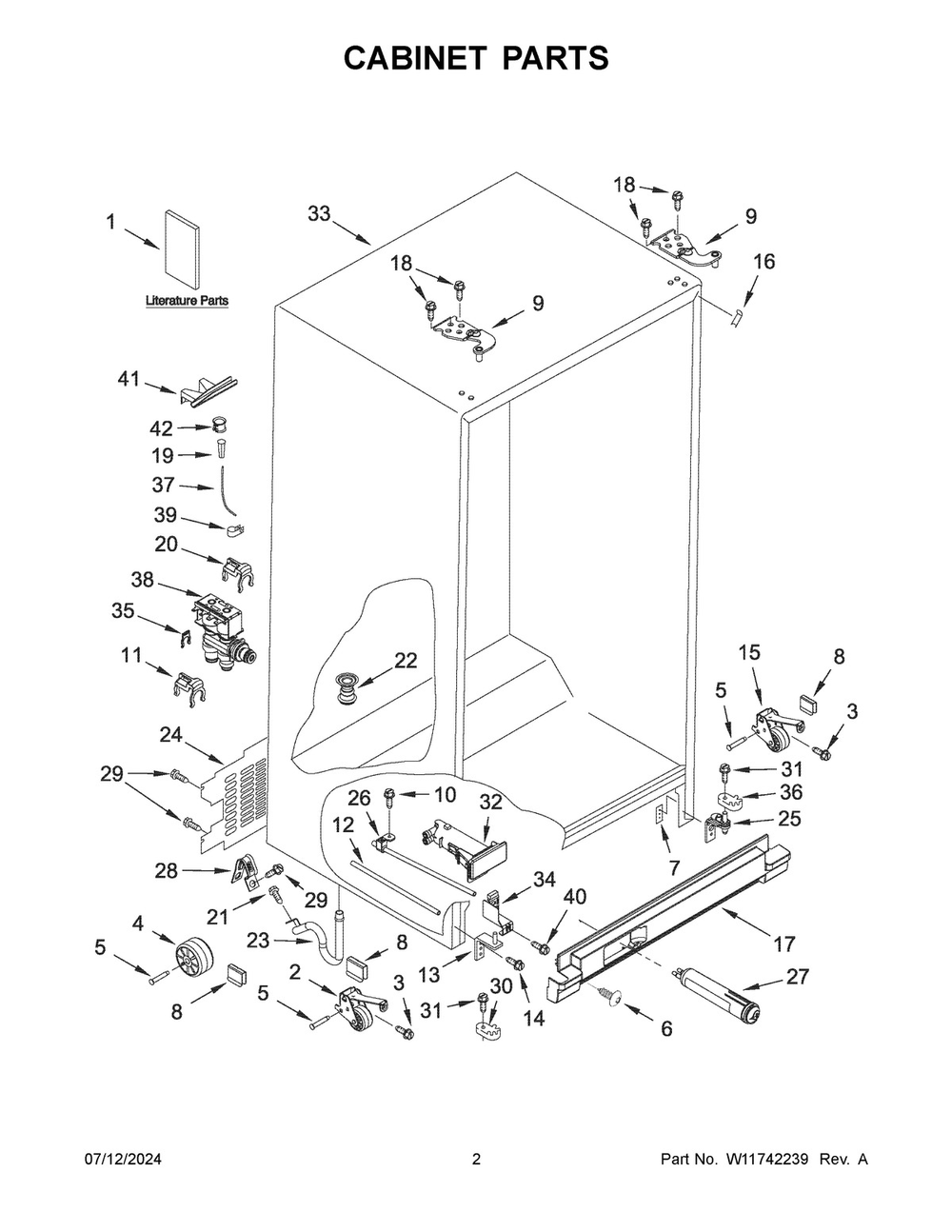 02 - Cabinet Parts Diagram and Parts List for ASI2175GRW10  Whirlpool Refrigerator