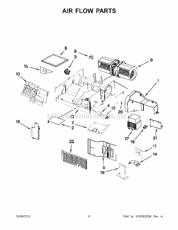 Air Flow Parts Diagram and Parts List for WMH32517AB2  Whirlpool Microwave