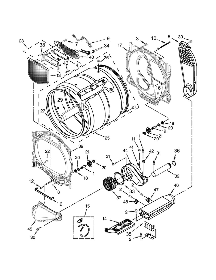 Bulkhead Parts Diagram and Parts List for WED8000DW0  Whirlpool Dryer