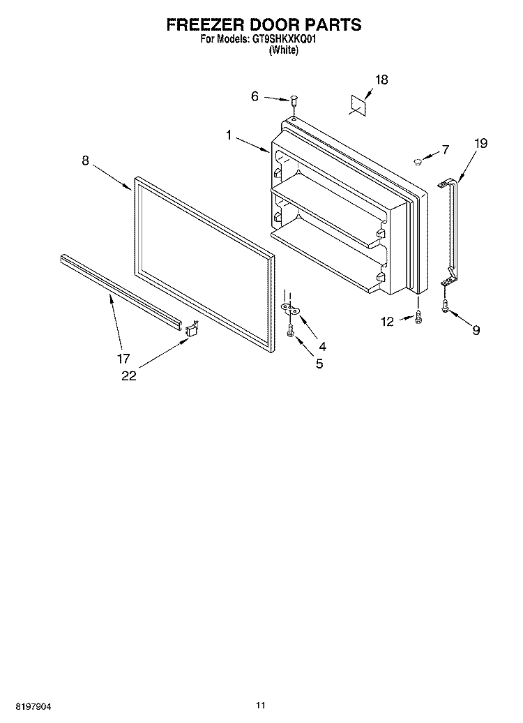 FREEZER DOOR Diagram and Parts List for GT9SHKXKQ01  Whirlpool Refrigerator