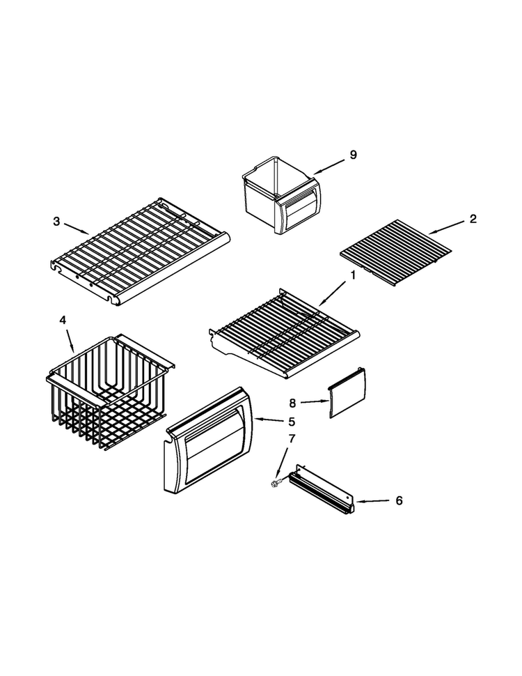 Freezer Shelf Parts Diagram and Parts List for KSSO48FTX18  KitchenAid Refrigerator