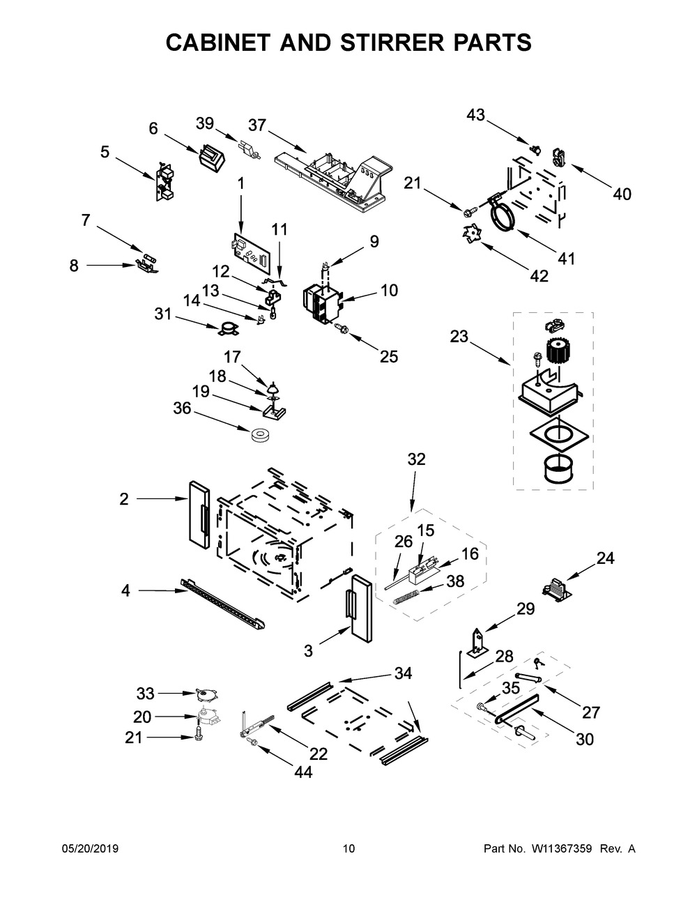 Cabinet And Stirrer Parts Diagram and Parts List for WOCA7EC0HZ02  Whirlpool Microwave Oven Combo