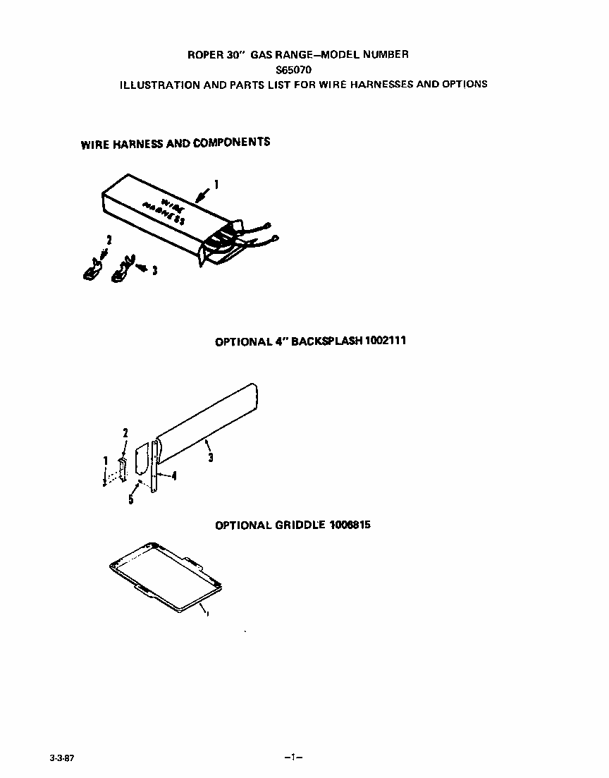 Wire Harness And Components Diagram and Parts List for S6507*0  Roper Range