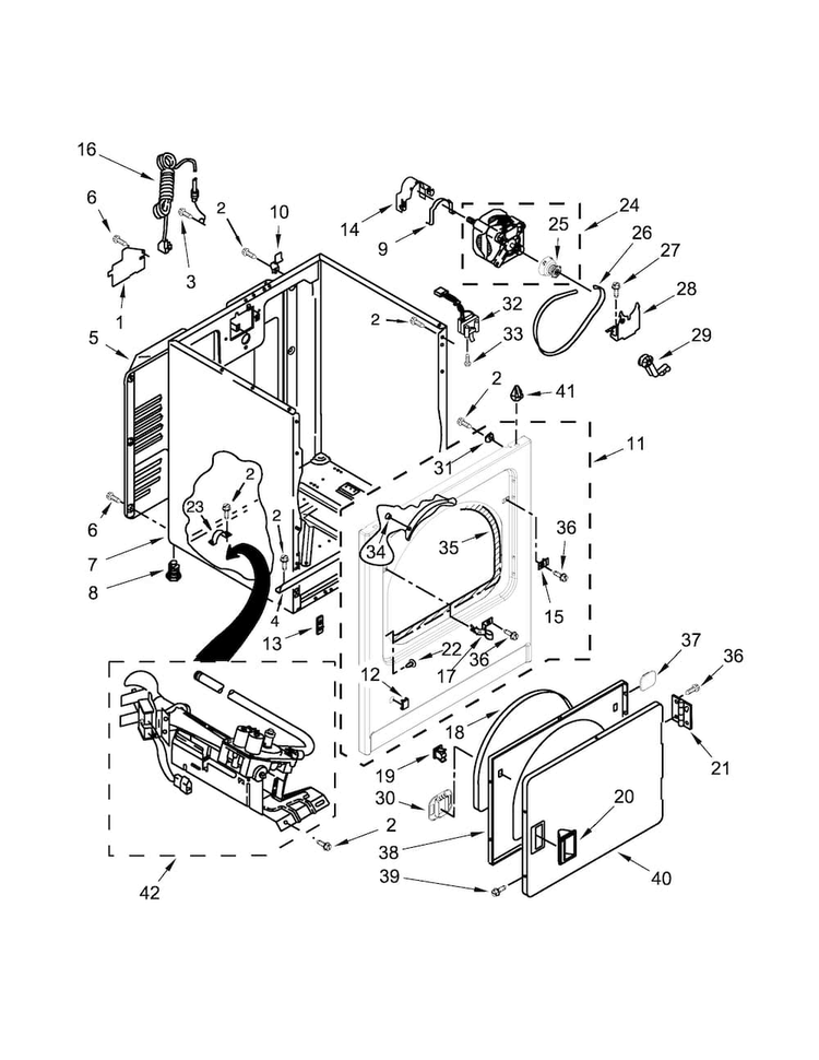 Cabinet Parts Diagram and Parts List for 11070222510  Kenmore Dryer
