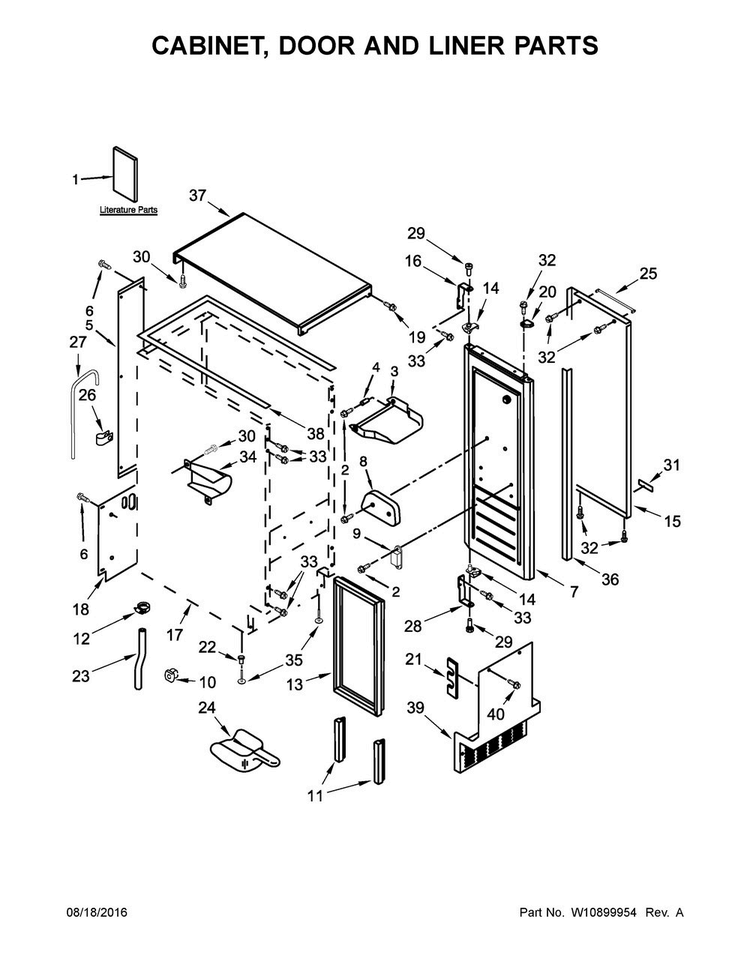 Cabinet, Door And Liner Parts Diagram and Parts List for KUIX505EBS0  KitchenAid Ice Maker