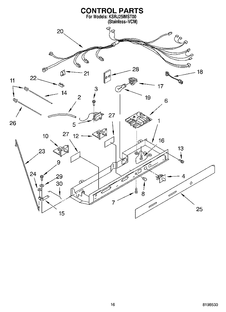 CONTROL PARTS Diagram and Parts List for KSRJ25IMST00  KitchenAid Refrigerator