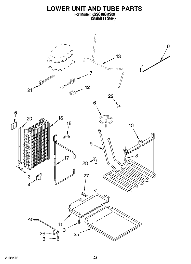 LOWER UNIT AND TUBE PARTS Diagram and Parts List for KSSC48QMS00  KitchenAid Refrigerator