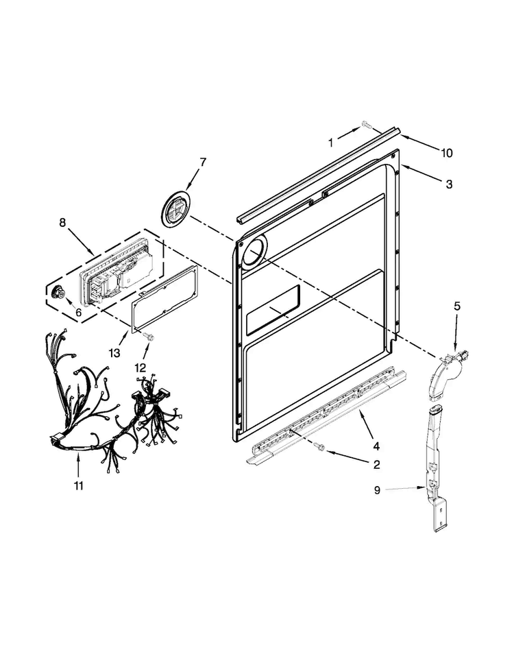 Inner Door Parts Diagram and Parts List for KUDE70FXBL6  KitchenAid Dishwasher