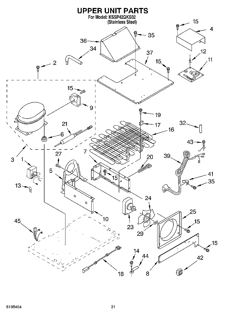 UPPER UNIT PARTS Diagram and Parts List for KSSP42QKS02  KitchenAid Refrigerator