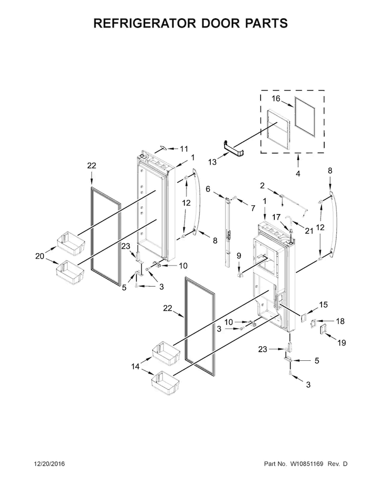 Refrigerator Door Parts Diagram and Parts List for WRF992FIFH00  Whirlpool Refrigerator