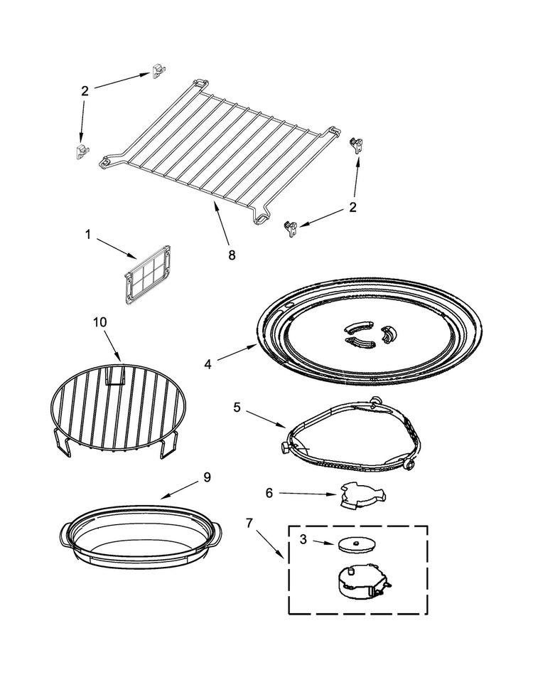 Turntable Parts Diagram and Parts List for KHMC1857WBL1  KitchenAid Microwave