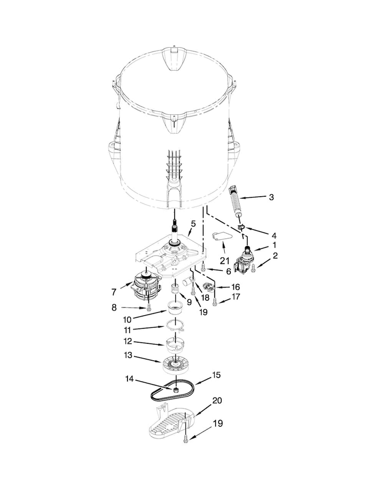 Gearcase, Motor And Pump Parts Diagram and Parts List for WTW5000DW0  Whirlpool Washer