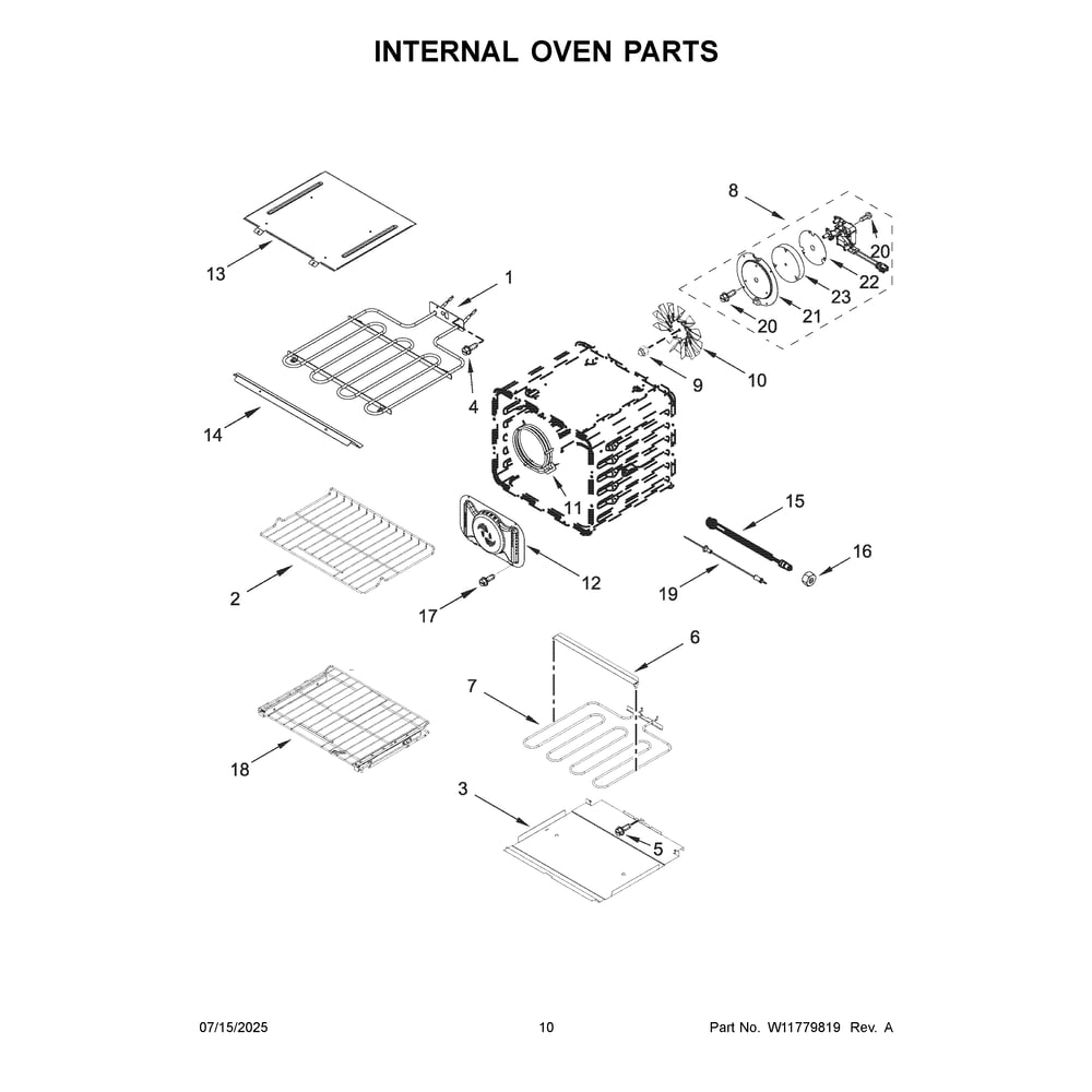 Internal Oven Parts Diagram and Parts List for KOED530SPS00  KitchenAid Wall Oven