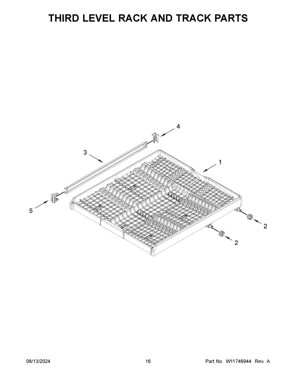 09 - Third Level Rack And Track Parts Diagram and Parts List for MDPS6124RZ1  Whirlpool Dishwasher