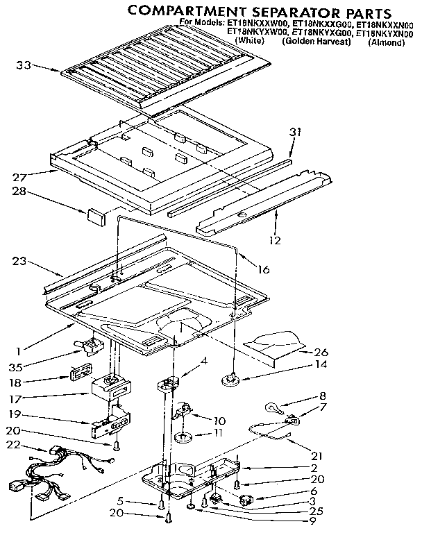 Compartment Separator Diagram and Parts List for ET18NKYXG00  Whirlpool Refrigerator