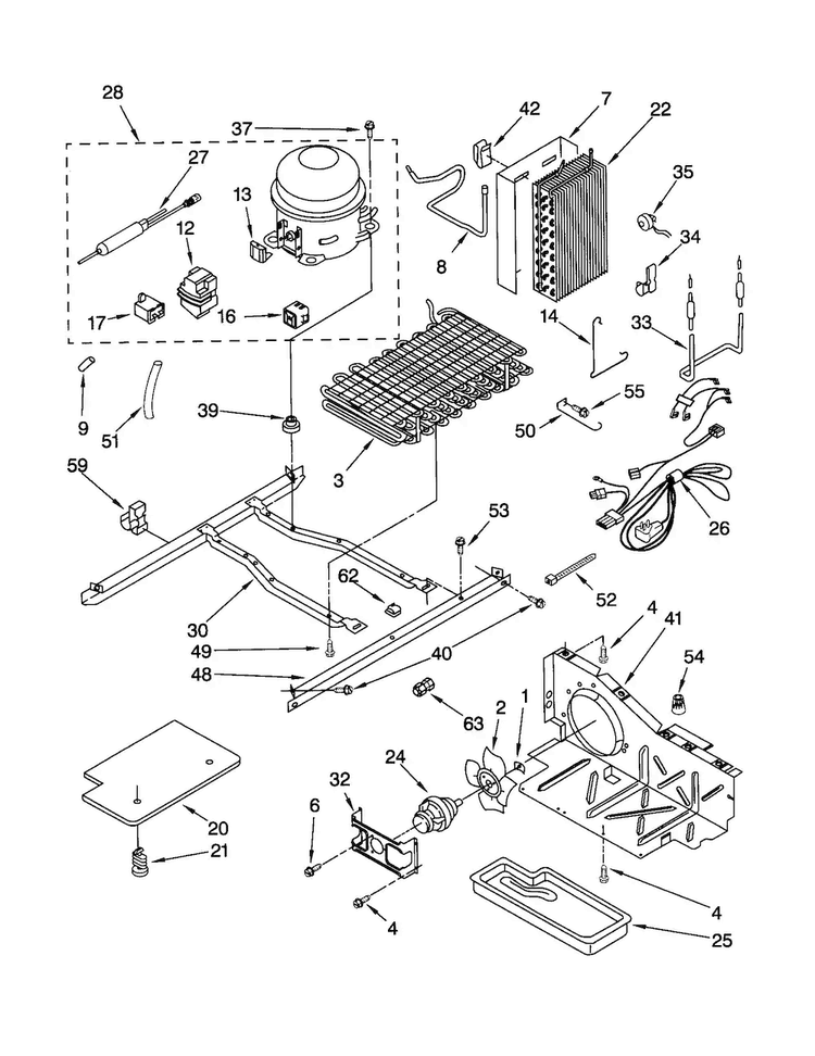 Unit Diagram and Parts List for ED25GWXFW00  Whirlpool Refrigerator