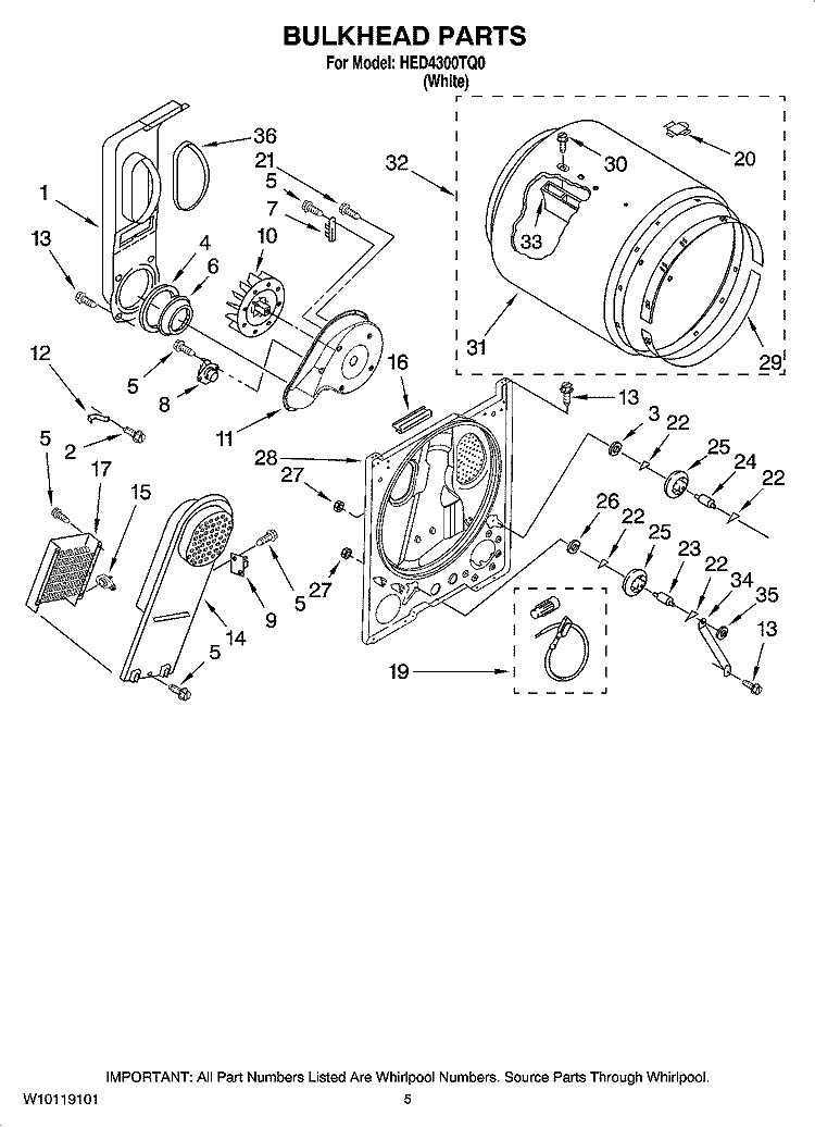 BULKHEAD PARTS, OPTIONAL PARTS (NOT INCLUDED) Diagram and Parts List for HED4300TQ0  Magic Chef Dryer