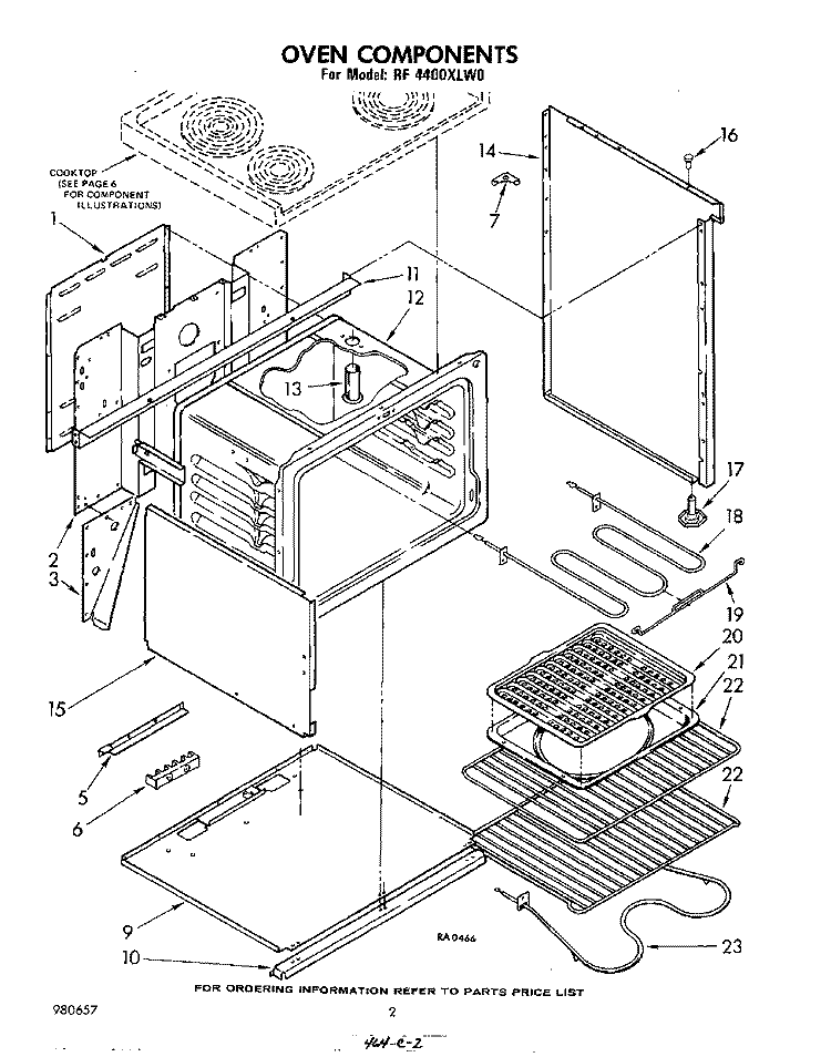 OVEN Diagram and Parts List for RF4400XLW0  Whirlpool Range