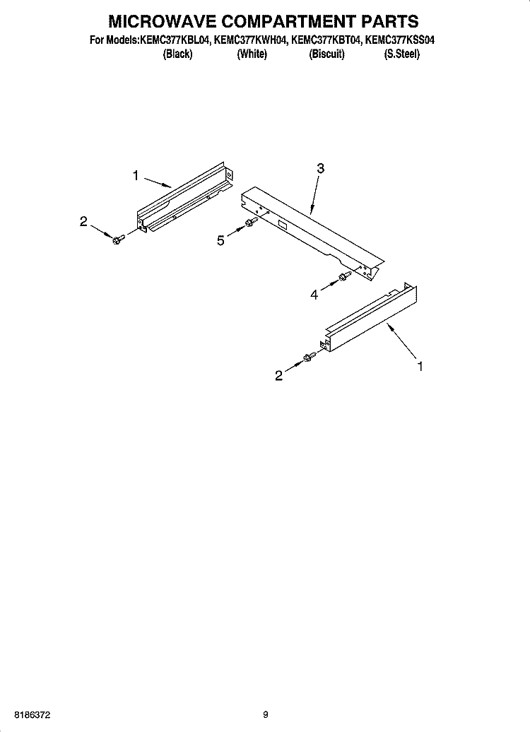 MICROWAVE COMPARTMENT PARTS Diagram and Parts List for KEMC377KBL04  KitchenAid Microwave Oven Combo