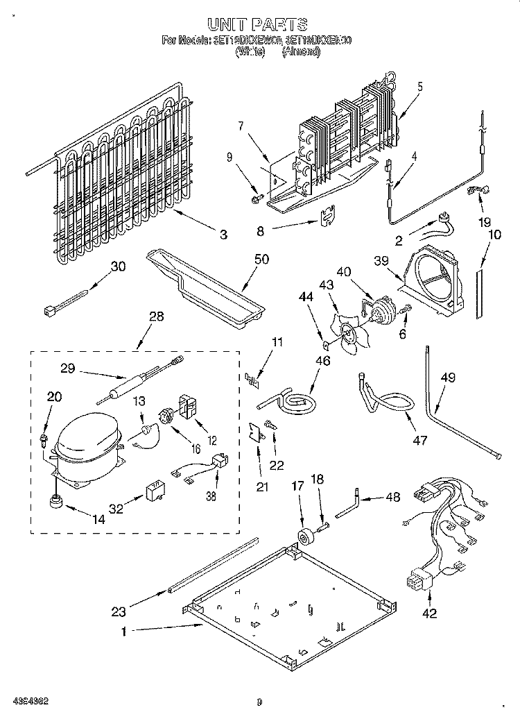 UNIT Diagram and Parts List for 3ET19DKXEW00  Whirlpool Refrigerator