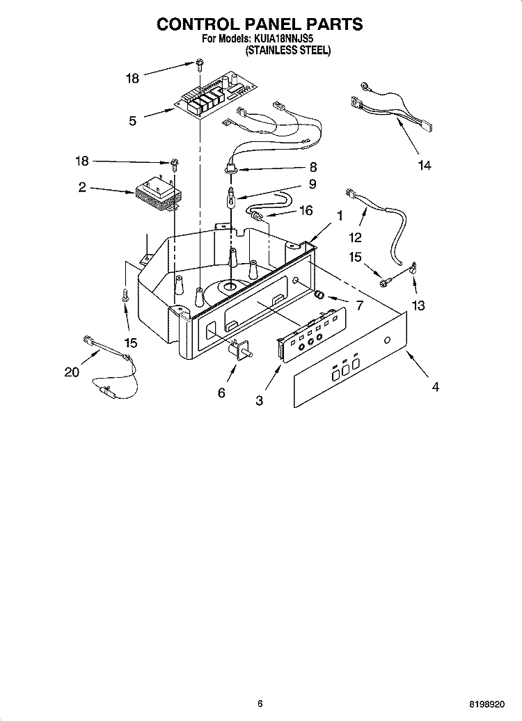 CONTROL PANEL PARTS Diagram and Parts List for KUIA18NNJS5  KitchenAid Ice Maker