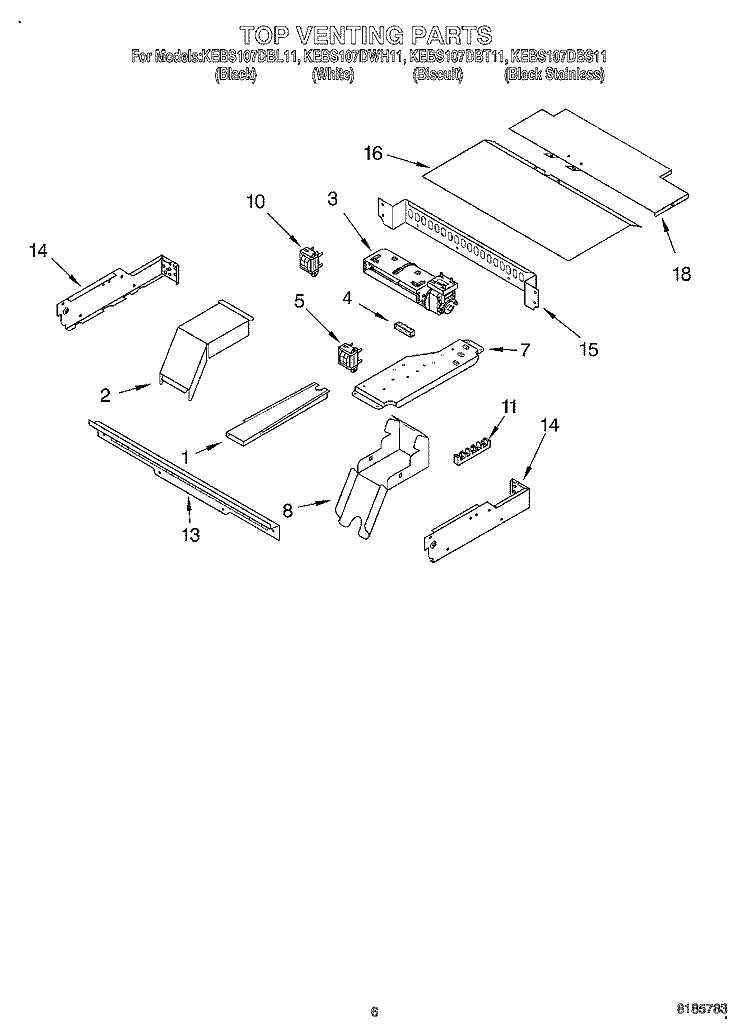 TOP VENTING, OPTIONAL Diagram and Parts List for KEBS107DBL11  KitchenAid Wall Oven