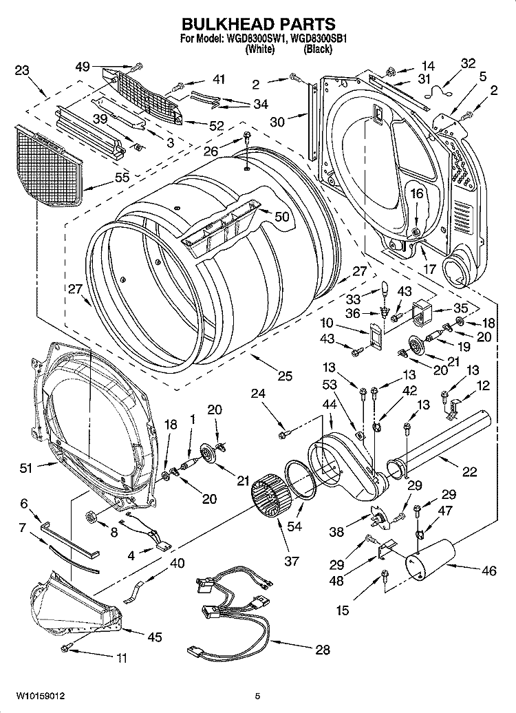 BULKHEAD PARTS Diagram and Parts List for WGD8300SW1  Whirlpool Dryer