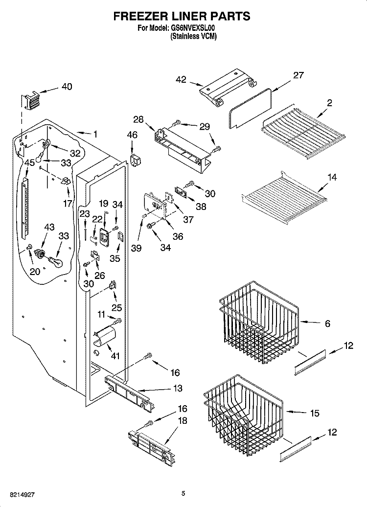 FREEZER LINER PARTS Diagram and Parts List for GS6NVEXSL00  Whirlpool Refrigerator