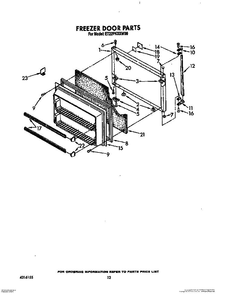 FREEZER DOOR Diagram and Parts List for ET22PKXXN00  Whirlpool Refrigerator