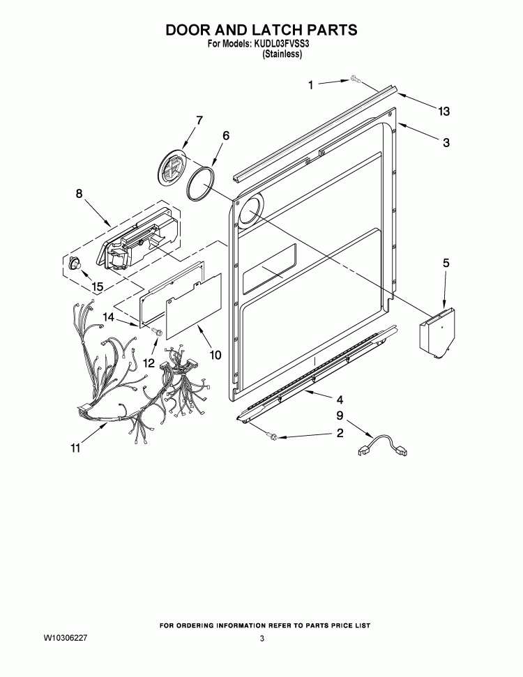 DOOR AND LATCH PARTS Diagram and Parts List for KUDL03FVSS3  KitchenAid Dishwasher
