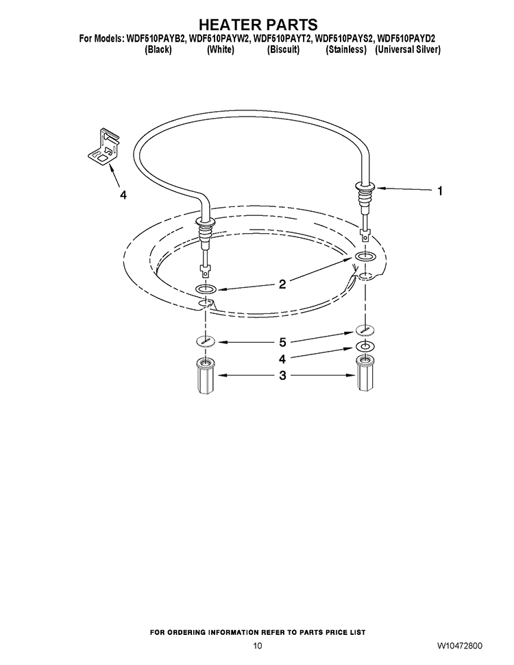 HEATER PARTS Diagram and Parts List for WDF510PAYS2  Whirlpool Dishwasher