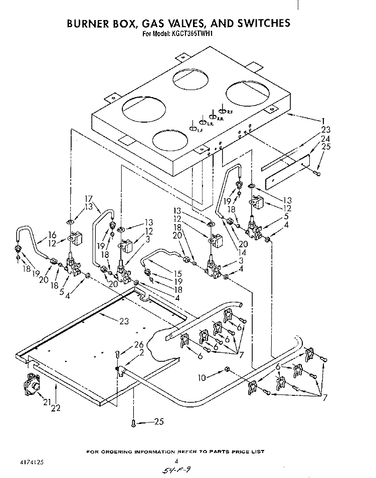 BURNER BOX, GAS VALVES, AND SWITCHES Diagram and Parts List for KGCT365TAL1  KitchenAid Cooktop