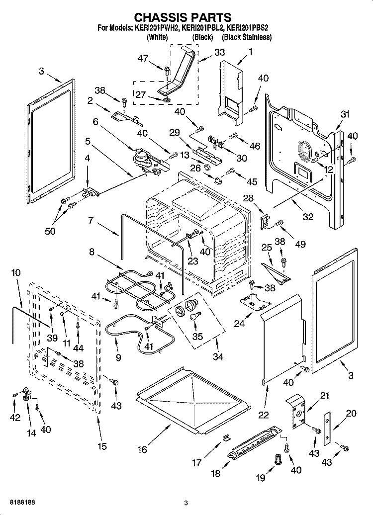 CHASSIS PARTS Diagram and Parts List for KERI201PBL2  KitchenAid Range