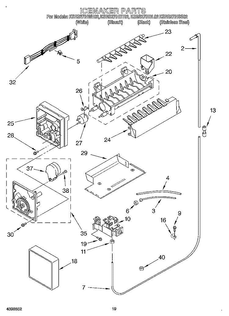 ICEMAKER, OPTIONAL Diagram and Parts List for KSRS27IHWH02  KitchenAid Refrigerator