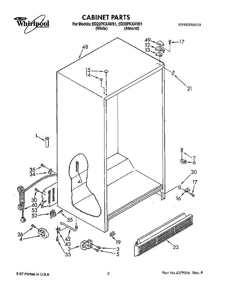 CABINET Diagram and Parts List for ED20PKXAN01  Whirlpool Refrigerator