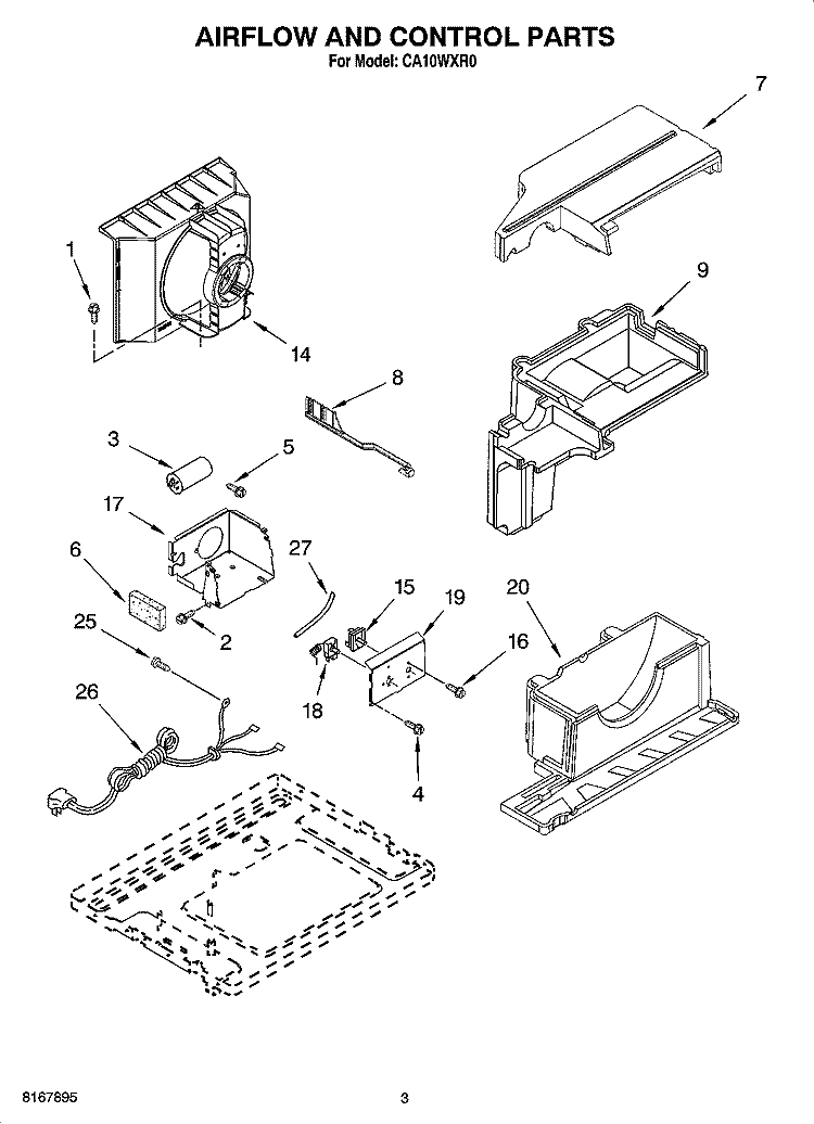 AIR FLOW AND CONTROL PARTS Diagram and Parts List for CA10WXR0  Crosley Air Conditioner